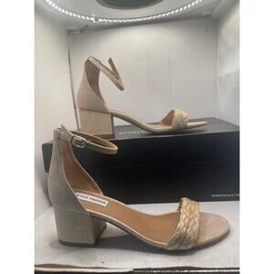 Steve Madden Irenee Two Piece Block Heel Sandals Raffia Upper Size 8.5